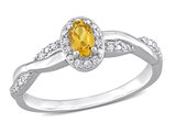 1/4 Carat (ctw) Citrine Twist Ring in Sterling Silver with Accent Diamonds 